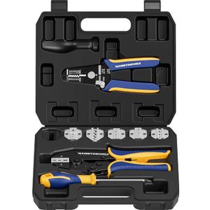 haisstronica 8PCS Crimping Tool Set - Ratchet Wire Crimping Tool for Heat Shrink,Insulated Nylon,Non-Insulated,Ferrule Wire End,Open Barrel Terminals,Solar Connectors