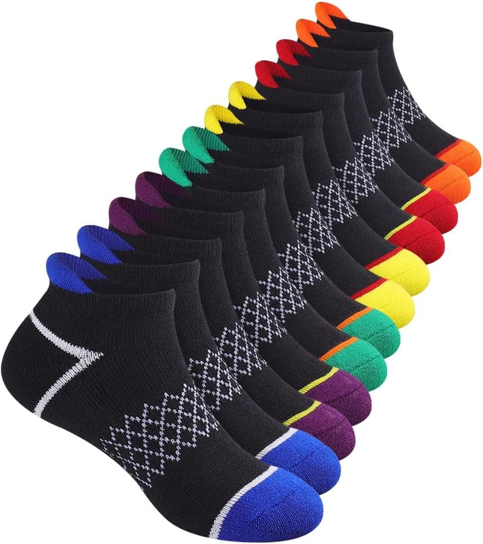12 Pairs Boys Socks Ankle Athletic Socks With Cushioned Sole For 4-6 6-8 8-10 Years Old Kids