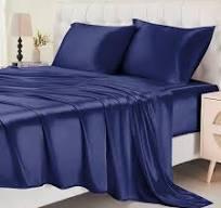 Cibhlea Satin Sheets, King Size Sheets Set, 4 Pcs Cooling Soft Bed Sheets, Silky Bedding Set with Deep Pocket up to 15 inches, Blue