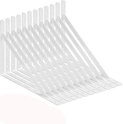 Acrux7 12 Pack White Steel Shelf Brackets 12x8inch - Heavy Duty L Brackets with Screws, White Metal Shelf Brackets - Perfect for DIY Shelves