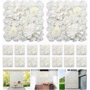 3D Flower Wall Panel 16pcs Artificial Floral Background-White