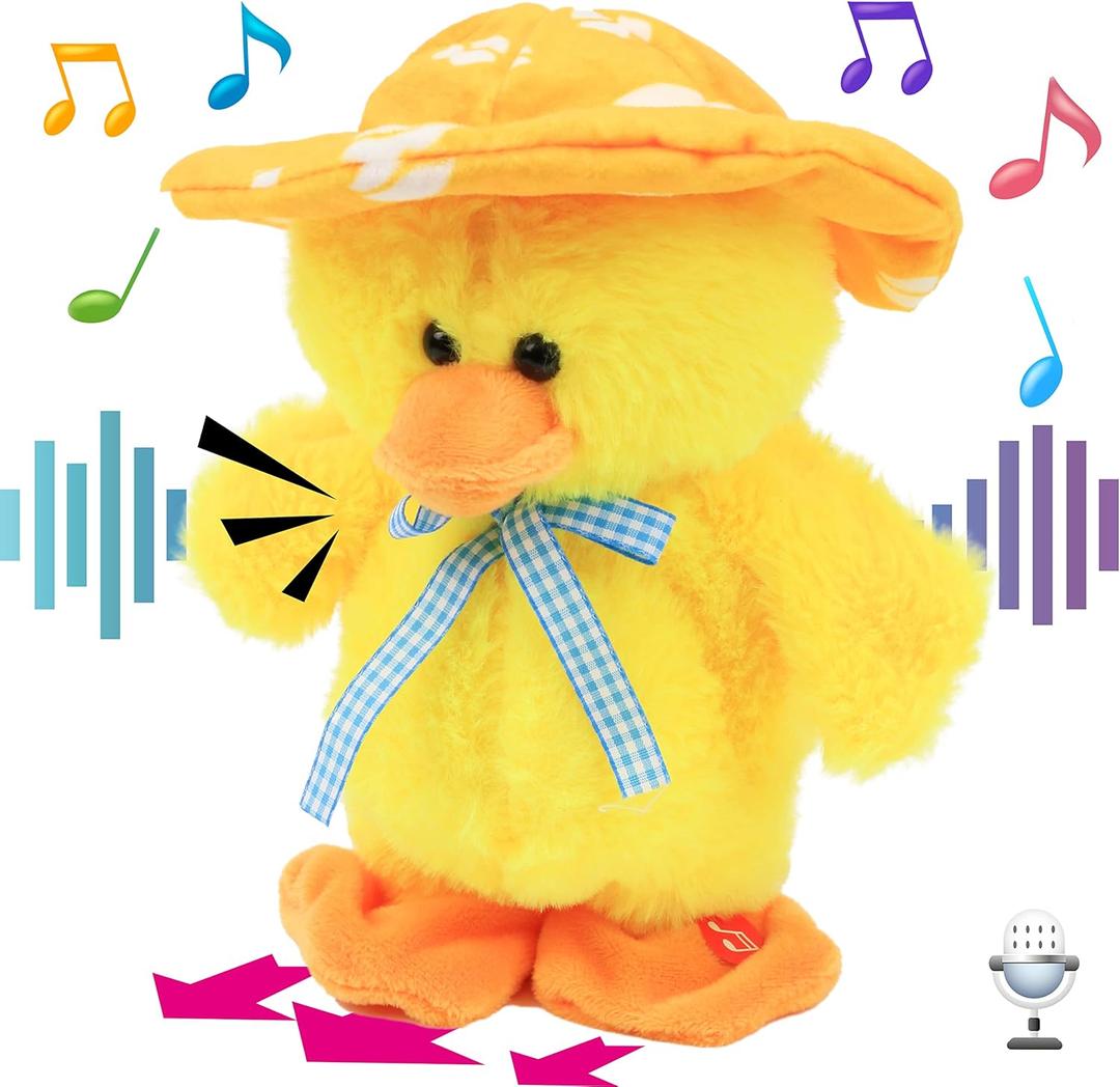 Hopearl Talking Singing Duck Toy Repeats What You Say Walking Duckling Electric Interactive Animated Toy Speaking Plush Buddy Gifts for Toddlers, Yellow, 8''