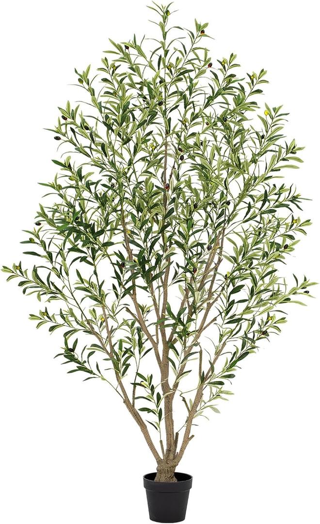 7ft Olive Trees Artificial Indoor, Tall Faux Olive Tree with Realistic Leaves and Lifelike Olives Fruits, Large Fake Silk Plant for Living Room Office Bedroom Balcony Home Decor