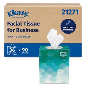 Kleenex Professional Facial Tissue, Bulk (21271), 2-Ply, White, Upright Cube Boxed Format, Designed for Business (90 Tissues/Box, 6 Bundles of 6 Boxes, 3,240 Sheets/Case)