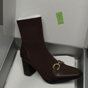 NEWBELLA Women's Ankle Boots - Knit Stretch Booties with Round Toe, Chunky Platform Block Heel Pull-On Chelsea Boots for Casual Streetwear, Daily Commute & Night Out, Size 8, Brown