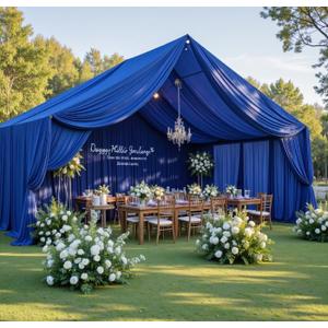 20ftx40ft Royal Blue Ceiling Curtain for Wedding Parties 4 Panels Wrinkle-Free 40 FT Long Tent Draping Curtains for Wedding, Birthday & Theme Parties, 40ft Height with Rod Pocket