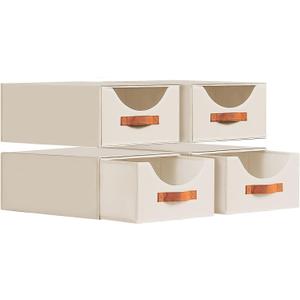 Homsorout Closet Organizers and Storage - Large Stackable Storage Bins with Drawer, Fabric Bins for Organization, Collapsible Drawer Organizer Clothes for Bedroom, Living Room, 4 Pack, Beige