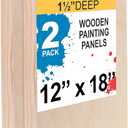 U.S. Art Supply Unfinished Cradled Wood Panels for Painting, 2 Pack of 12x18 inch - Gallery Birch Wooden Canvas Boards 1-1/2" Deep - Mixed-Media Craft, Acrylic, Oil, Encaustic, Paint Pouring