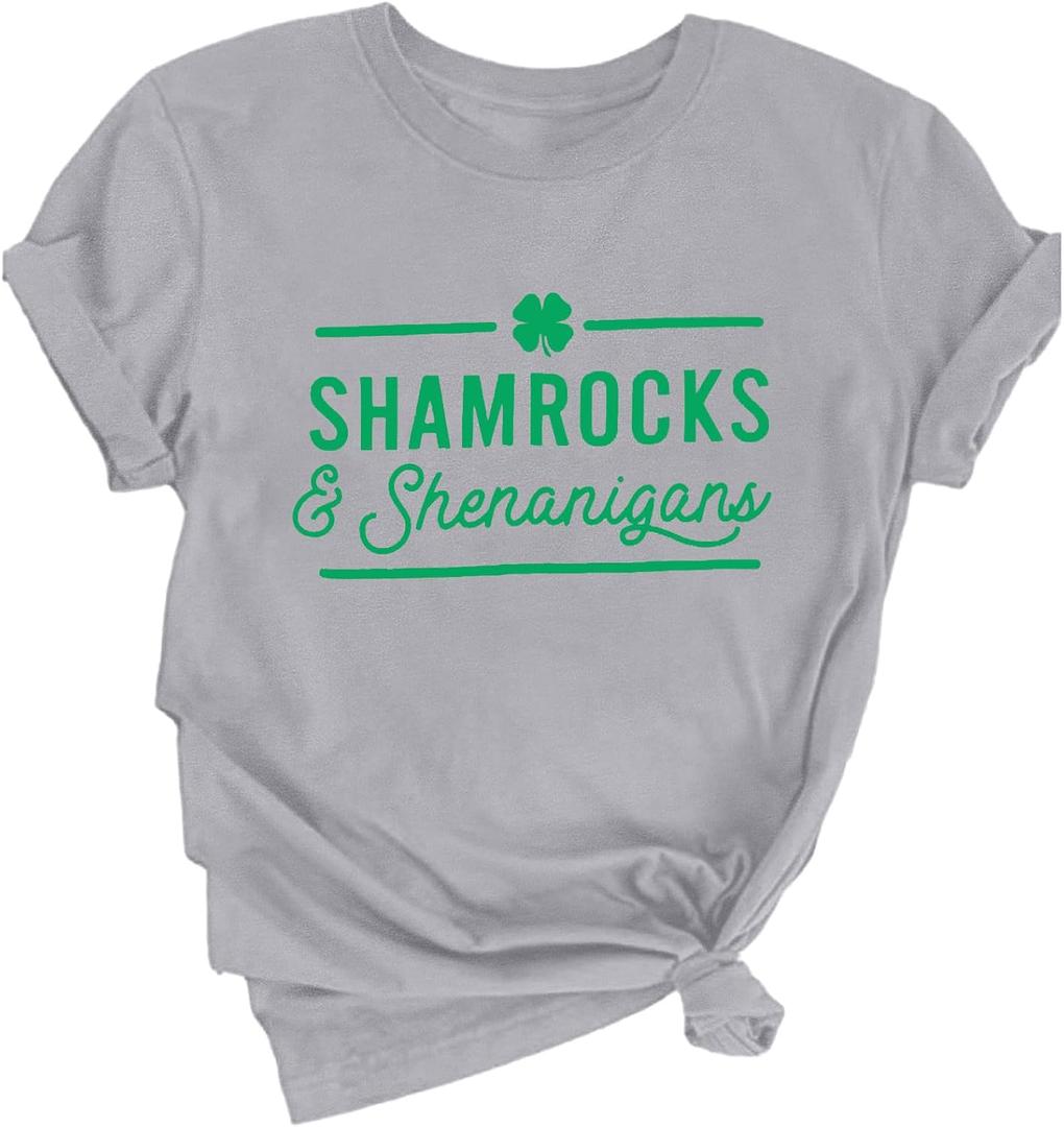 Womens St Patrick's Day Shirts Shamrocks and Shenanigans Shirt Everybody in The Pub Lucky Tshirt Irish Tee Tops (XX-Large, Light Grey-1)