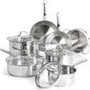 T-fal Stainless Steel Pots and Pans Set 9 Piece, Induction, Oven Broiler Safe 500F, Kitchen Cooking Set w/Fry Pans, Saucepans, Saute Pan, Steamer, Cookware, Dishwasher Safe, Silver