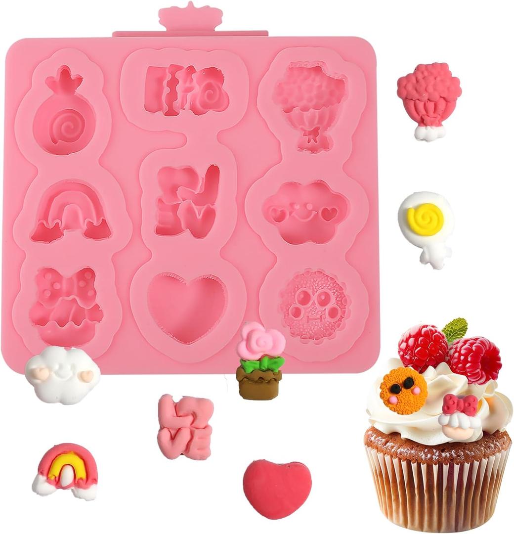 2 x 1 Pcs Mini Rainbow Bouquet Cake Decoration Silicone Mold, Cloud Lollipop Chocolate Fondant Mold, For Birthday Theme Party Dessert Decoration Candy Biscuit Chewing Gum Making Resin Pendant Clay