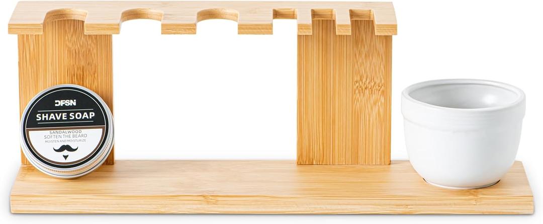 Bamboo Razor And Brush Stand With Shaving Bowl And Shaving Soap Elegant Shaving Brush Stand Premium Shaving Stand Safety Razor Shave Kit Mens Shaving Kit For Men