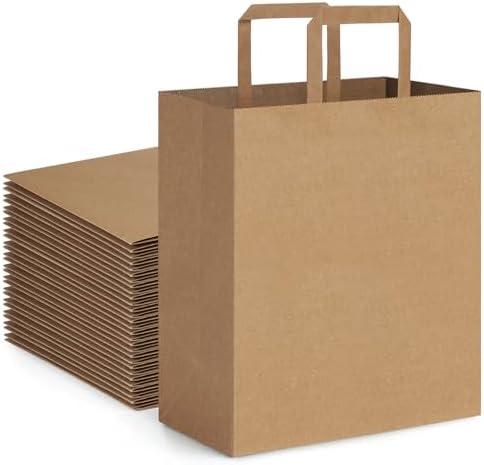 BagDream 100Pack 10x6.75x12 Kraft Brown Paper Bags with Handles Bulk, Shopping Merchandise Retail To Go Bags for Takeout Containers, Flat Handles Wider-gusset Recycled Gift Bags