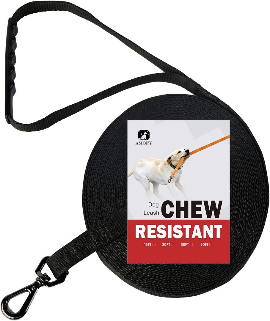 Chew Resistant, Float on Water Dog Training Leash, Wear-Resistant Leashes, Heavy Duty Hook Safe Handle Long Lead for Dogs-15ft 20ft 30ft 40ft 50ft for Large Medium Small Pets Dogs - Black 20ft (20FT- Refund if broken in 30 days)