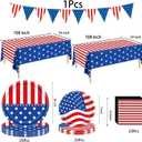 4th of July Decorations, 4th of July Paper Plates and Napkins, Patriotic Party Supplies Sets, American Flag Theme Plates Napkins Tablecloth, Banner, Red White Blue Decorations, Serve 25