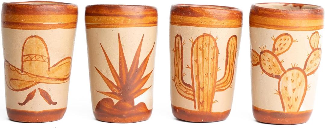 Tequila Shot Glasses - Set of 4 Terracotta Mexican Shot Glasses - 2 Oz - Natural Clay - Barro Canelo (Mexican Icons) Tequila Shot Glasses - Set of 4 Terracotta Mexican Shot Glasses - 2 Oz - Natural Clay - Barro Canelo (Mexican Icons)