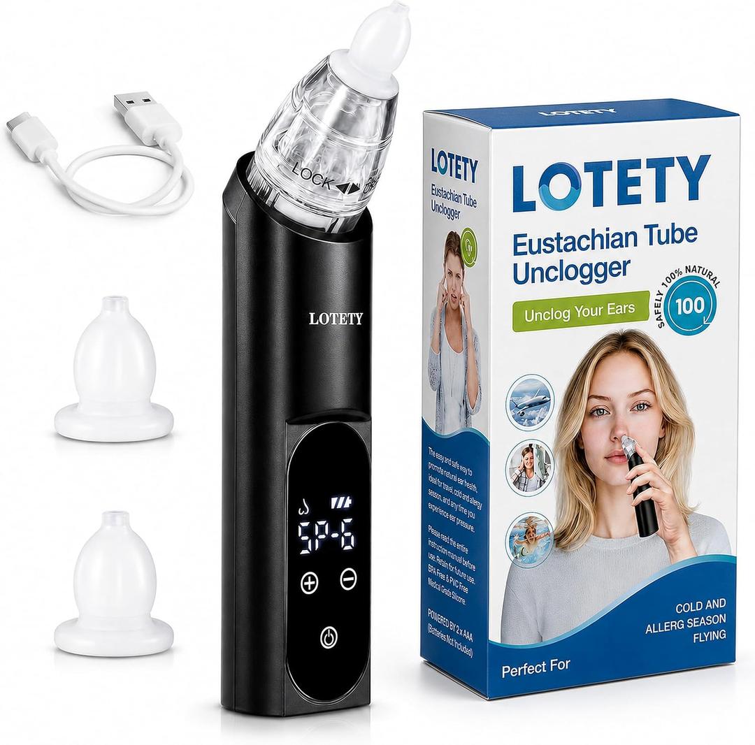 Eustachian Tube Unclogger - Ear Pressure Relief Device for Flying & Diving, Unblock Eustachian Tube & Balancing Ear Pressure to Relieve Tinnitus and Earache, Adjustable Airflow, Rechargeable, Portable