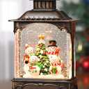 Snowman Snow Globe Lantern Christmas Decorations Gifts Auto Snowfall Glitter Music Collection Snowman Family Christmas Tree with 6H Timer USB/Battery Powered 10.2 inch