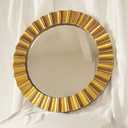 Set of 2 Small Round Wall Mirror with Bronze Leaf Sun Design - Handmade Wood Hanging Mirror Decor