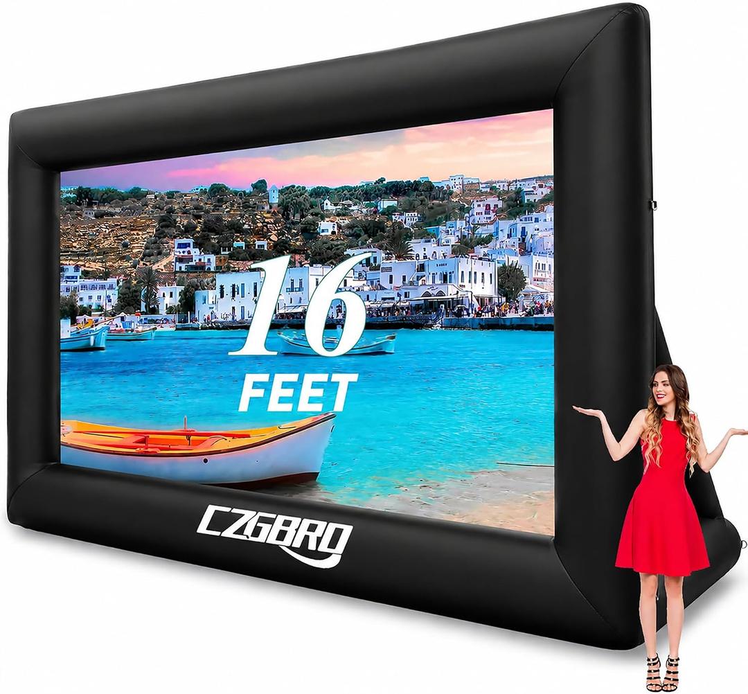 Inflatable Projector Screen - 16FT Outdoor Movie Screen Blow Up for Movie Parties Backyard Outside with Air Blower and Carry Bag, Front and Rear Projection