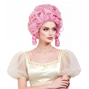 Rugelyss Short Wavy Curly Pink Wig Big Bouffant Beehive Wigs for Women fits 70s 80s Costume or Halloween Vintage Cosplay Party