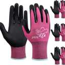 JDL 3 Pairs Nylon Nitrile Coated Gardening Gloves for Women, Touchscreen Yard Garden Gloves, Breathable Safety Work Gloves with Grip, Pink, Small