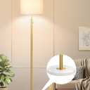 Upgraded Dimmable Gold Floor Lamps for Living Room, 11W LED Bulb Included, Modern Standing Lamp with Marble Base, Tall Pole Light with White Linen Shade for Bedroom Reading Office Corner Nursery