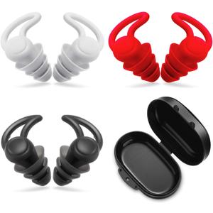 3 Pairs Ear Plugs for Sleeping Noise Reduction Silicone Sleep Earplugs Reusable Hearing Protection Sound Blocking Earplugs for Sleep Snoring Swimming Musician Construction (Black, Grey and Red)