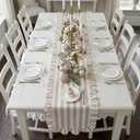 Tegeme Brown and White Ruffle Table Runner 100% Cotton Table Runner for Home Dinner Birthday Party Decoration Baby Shower Dining Room Kitchen Decor (13"x72",Wide Stripes)