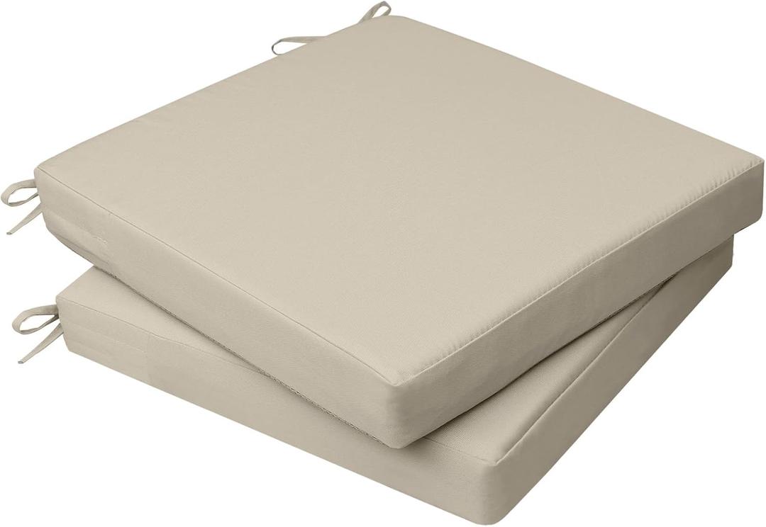 2 x AAAAAcessories Outdoor Seat Cushions for Chairs, Waterproof, Fade-Resistant, 24" x 24" x 4", Patio Furniture Replacement Cushions, Set of 2, Beige