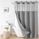 No Hooks Needed Linen Textured Shower Curtain with Snap-in Fabric Liner Set,Hotel Luxury Decor Shower Curtains for Bathroom with See Through Top Window,Waterproof & Washable,71Wx74H,Gray (Grey)