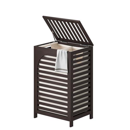 FILWH Laundry Hamper with Lid (16.9 * 13 * 26.5inches) Large Bamboo Laundry Bin Basket 85L Clothes Hamper with 1 Removable Bag Storage baskets for Bathroom(Brown)