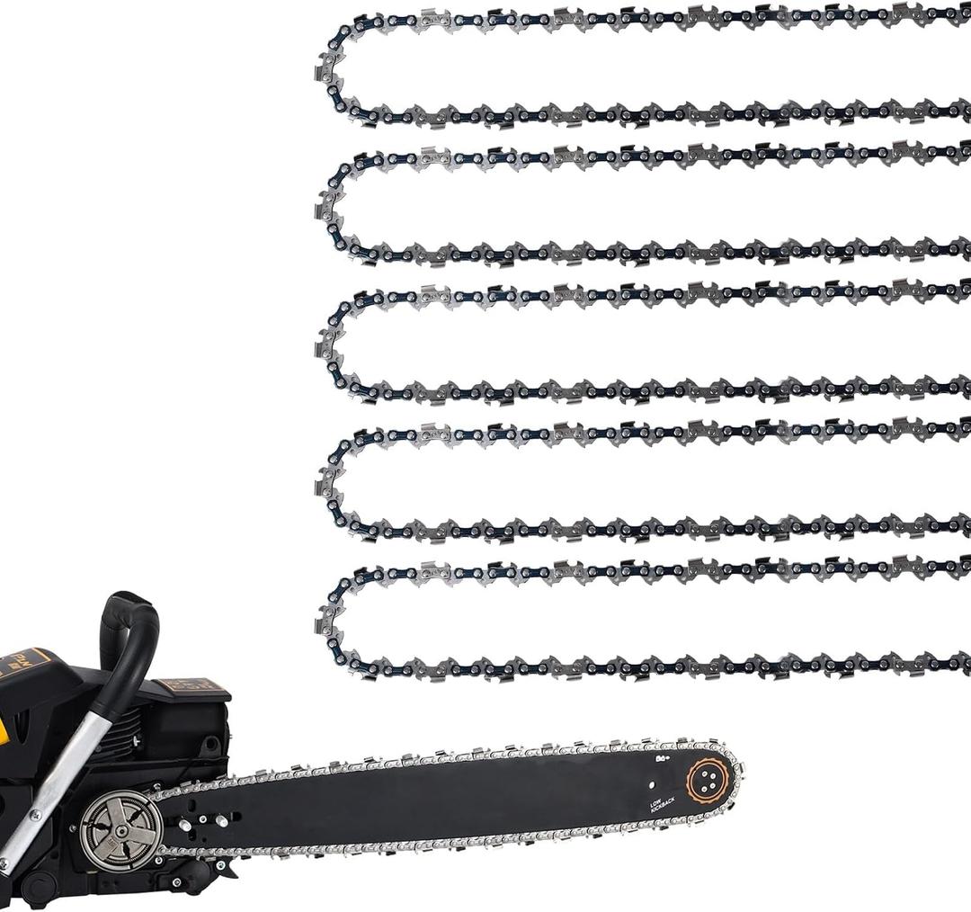 5 Pack 18 Inch Chainsaw Chain 62 Drive Links .050" Gauge, 3/8" Pitch Replacement Chains Compatible with Ryobi, Kobalt, Echo, Poulan, Craftsman and more