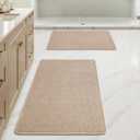 MIULEE Set of 2 Ultra Thin Bathroom Rugs, Rubber Bath Mats for Bathroom Non Slip, Quick Dry Absorbent Bath Rug Machine Washable, Fit Under Door, Shower, Sink, Home Decor, Beige, 17"x27"+20"x32" (L)