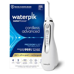 Waterpik Cordless Advanced 2.0 Water Flosser For Teeth, Gums, Braces, Dental Care With Travel Bag and 4 Tips, ADA Accepted, Rechargeable, Portable, and Waterproof, White WP-580