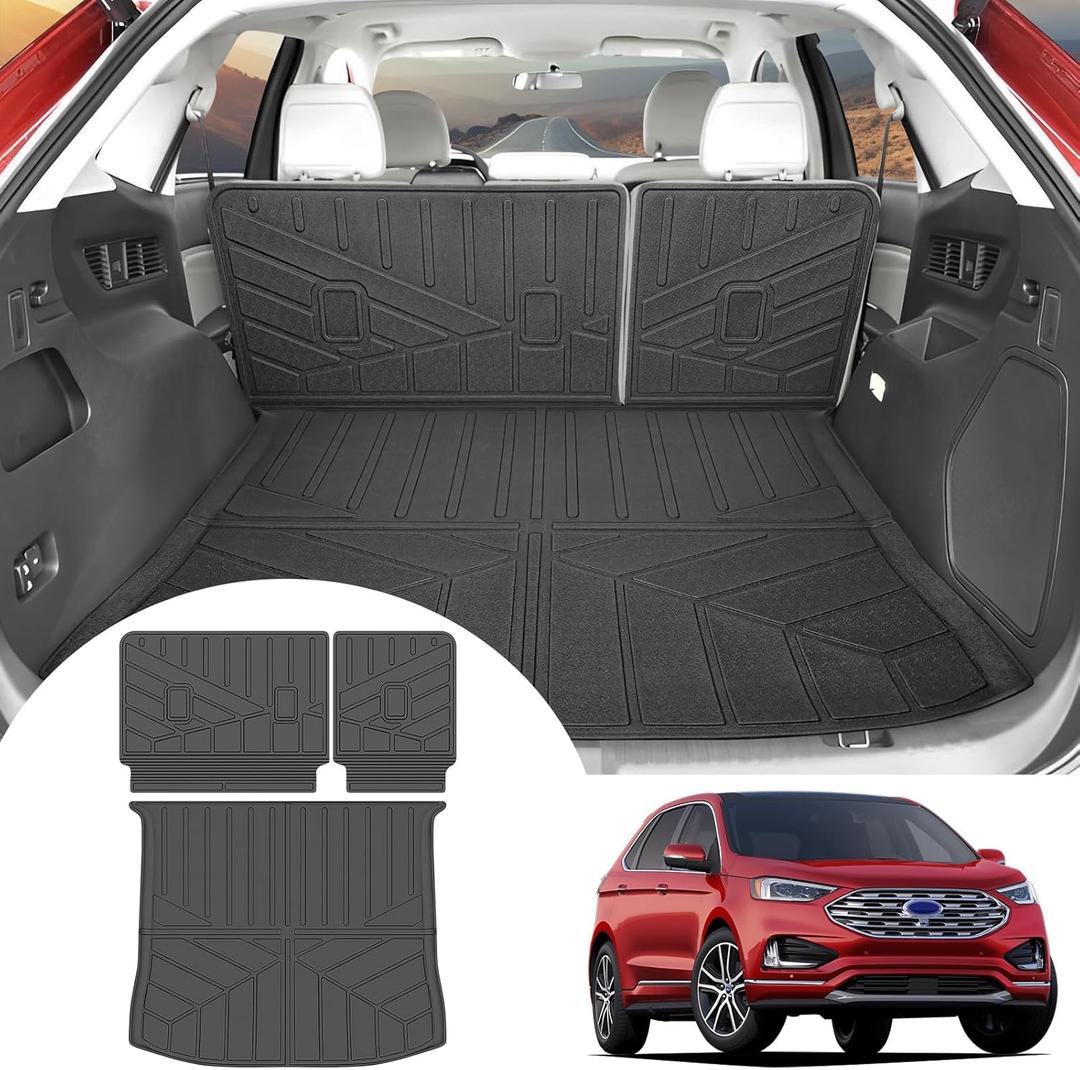 Cargo Mat with Seat Back Cover Fit for 2015-2024 Ford Edge 5 Seats Accessories, Cargo Liner Trunk Mat TPE Trunk Liner Seat Back Protector Cargo Cover for Ford Edge(Cargo Mat+Seat Back Cover)