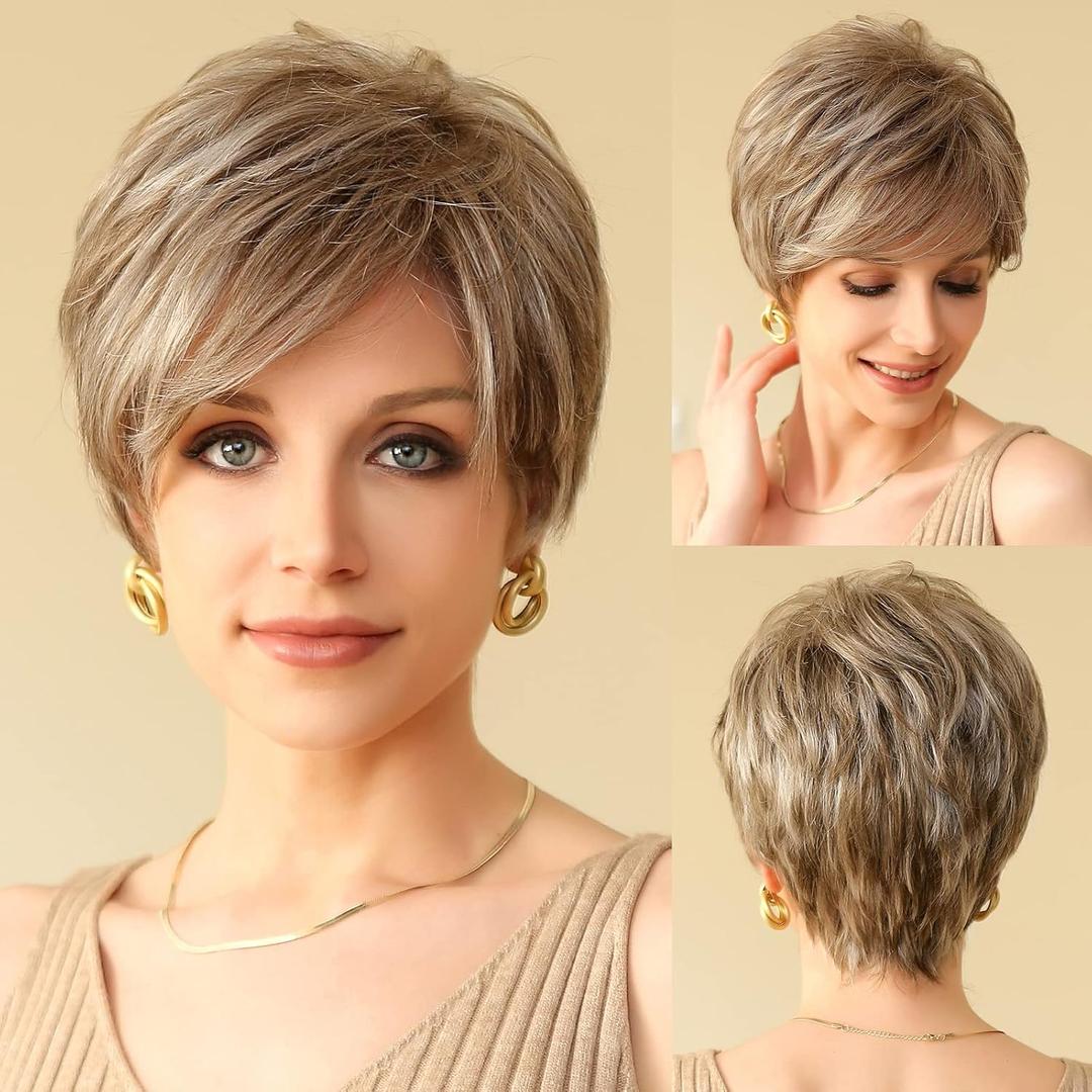 HAIRCUBE Human-hair Like Texture Short Pixie Cut Wigs for Women with Bangs Synthetic Replacement Wigs - #17/101