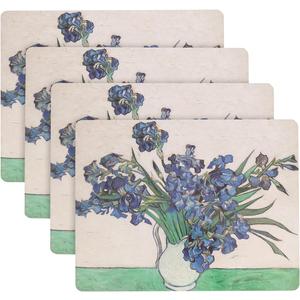 Cork Placemats Set 4 Table Mats Gardening Gift for Plant Lover, Botanical Metropolitan Museum Van Gogh Iris Wipe Off Top Cork Back Table Decor 12 x 16