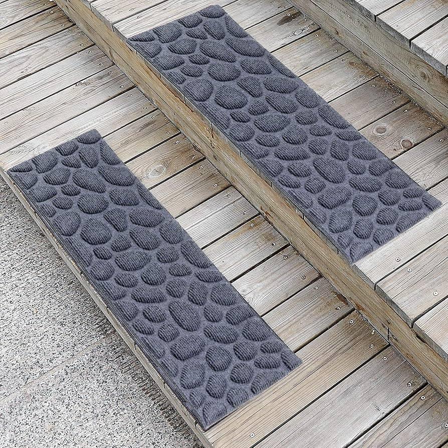 Aucuda Comme Rug Outdoor Stair Treads with Rubber Backing, Non-Slip, Outdoor Step treads, Set of 2, Grey Stone Pattern, 8.5" x 30"