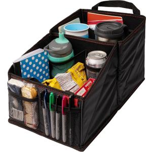 Lusso Gear 9-Compartment Car Seat Organizer with Cup Holders - For Front, Back, Passenger Seats, Truck and Van (Black w Red Stitch) Lusso Gear 9-Compartment Car Seat Organizer with Cup Holders - For Front, Back, Passenger Seats, Truck and Van (Black w Red Stitch)