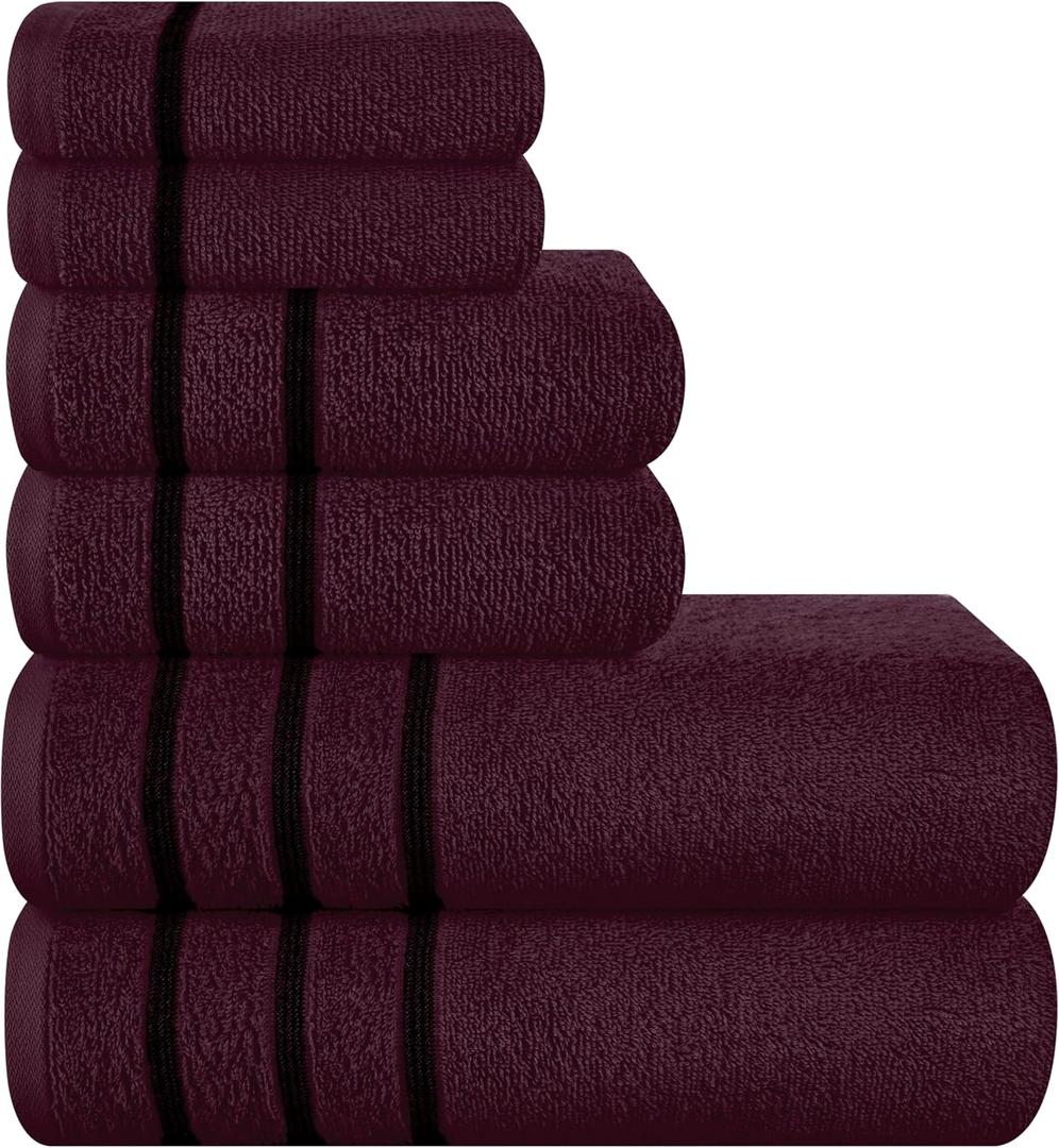 MyOwn Ultra Soft 6 Pack Cotton Towel Set, Contains 2 Bath Towels 28x55 inch, 2 Hand Towels 16x24 inch & 2 Wash Coths 12x12 inch, Ideal Everyday use, Compact & Lightweight - Burgundy, 71643