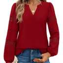Uhiger Red Long Sleeve Shirt Women V Neck Top Dressy Casual Business Casual Outfits Plus Size Holiday Tops Vacation Outfits