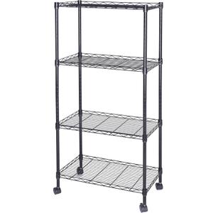 Wire Shelving Unit, 4-Tier Heavy Duty Height Adjustable Rolling Metal Shelves for Storage, 440 lbs Capacity, 23.23''W X 13.4''D X 47.24''H, Black