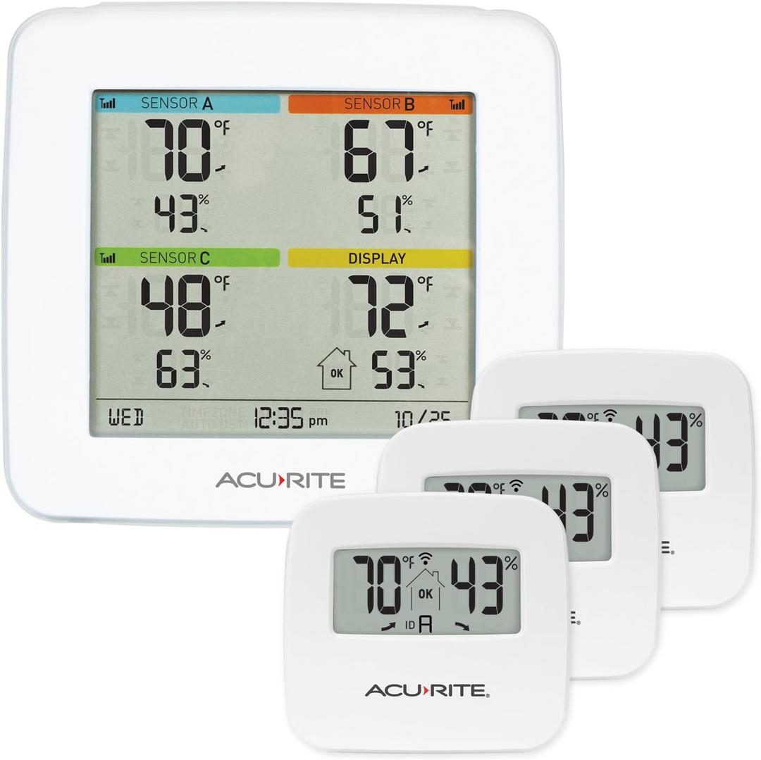 AcuRite 01095M Indoor Temperature & Humidity Station with 3 Sensors, White