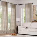 jinchan Winslow Linen Curtains for Bedroom 63 Inches Length Embroidered Bordered Floral Curtains for Living Room Farmhouse Decor Light Filtering Window Treatments Ivory on Taupe Drapes 2 Panels, 50"W x 63"L