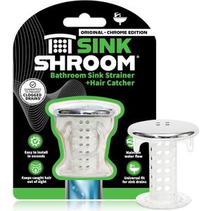 SinkShroom Revolutionary Bathroom Sink Drain Protector Hair Catcher, Strainer, Snare, Silicone , Brushed, Sinkshroom Chrome Edition, 1" -1.4"