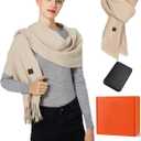 Heated Scarf for Women Men Rechargeable Heated Scarves Blanket with Battery Pack Neck Heat Pad Electric Scarf Heated (Khaki With 5v 5000mah Battery)