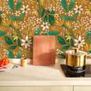 HAOKHOME Peel and Stick Wallpaper Boho Vintage Floral Contact Paper Self Adhesive Botanical Wall Paper for Accent Wall Caramel/Green 17.3in x 9.8ft