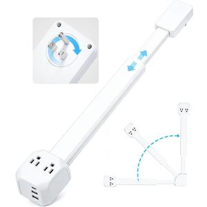 Electrical Outlet Extender Stick, 360 Rotating Wall Outlet - Features 2 USB-A, 1 USB-C, and 2 AC Outlets, Extends 17"-26", Access Hard-to-Reach Outlets, Use Behind Sofa, Nightstands, Desks, and More