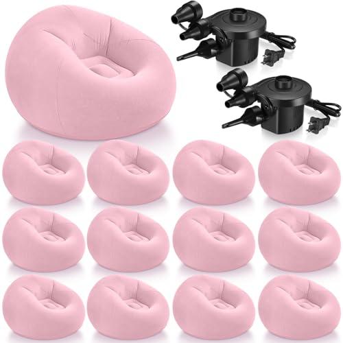 Realspring 12 Pcs Inflatable Bean Bag Chairs for Adults with Electric Air Pump, Blow up Couch Folding Portable Inflatable Couch Lazy Sofa for Outdoor Movie Night Camping (Pink,12 Pcs), 38.5 X 21.6 X 11 Inches
